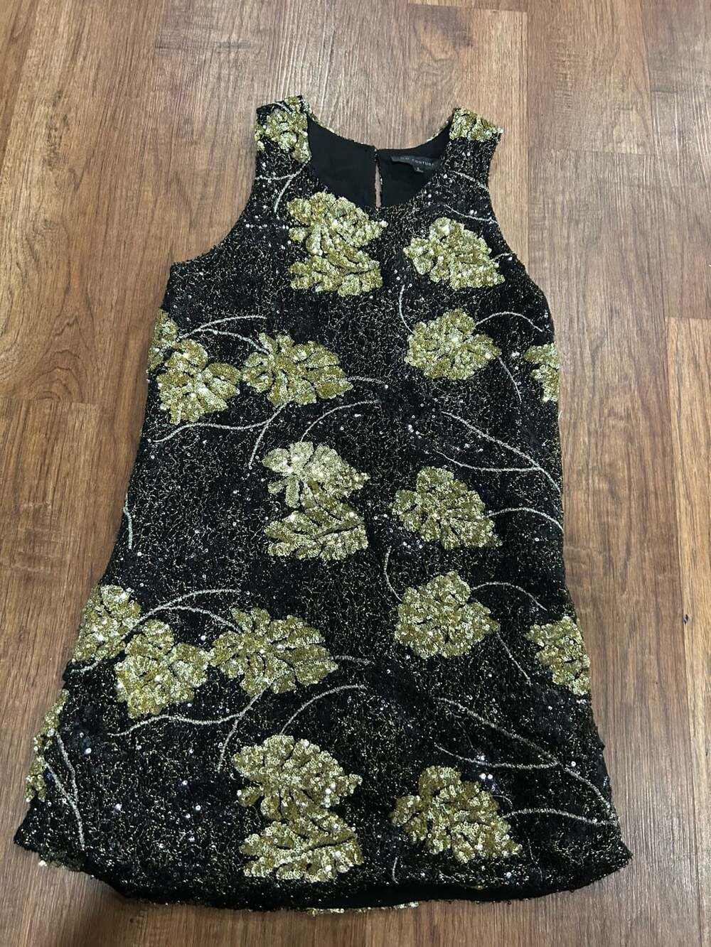 Vintage 2000s MM Couture Black Gold Leaf Sequin Beaded Mini Dress